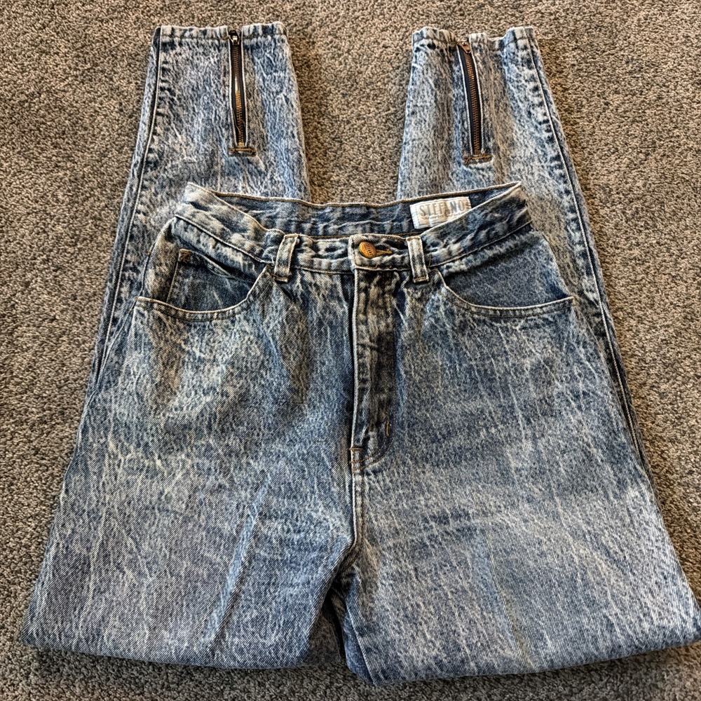 Vtg 1980's Stefano Acid Wash Jeans Zip Tapered Ankles Sz 8 High Waist